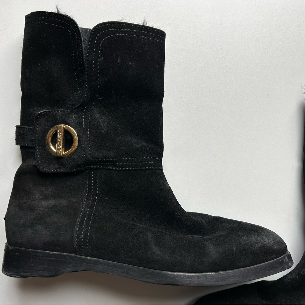 Jimmy Choo Black Fold Over Fur Lined Luxury Leather Boots - Picture 3 of 8